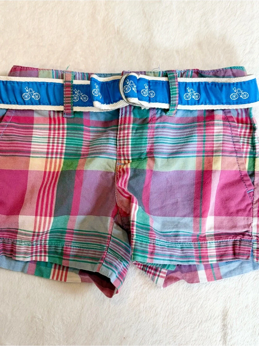 Ralph Lauren Plaid Girls Bermuda Shorts with Blue Bicycle Belt